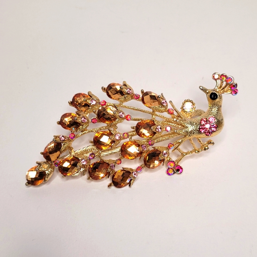 Peacock with Rhinestone Crystals Hair Clip Accessory